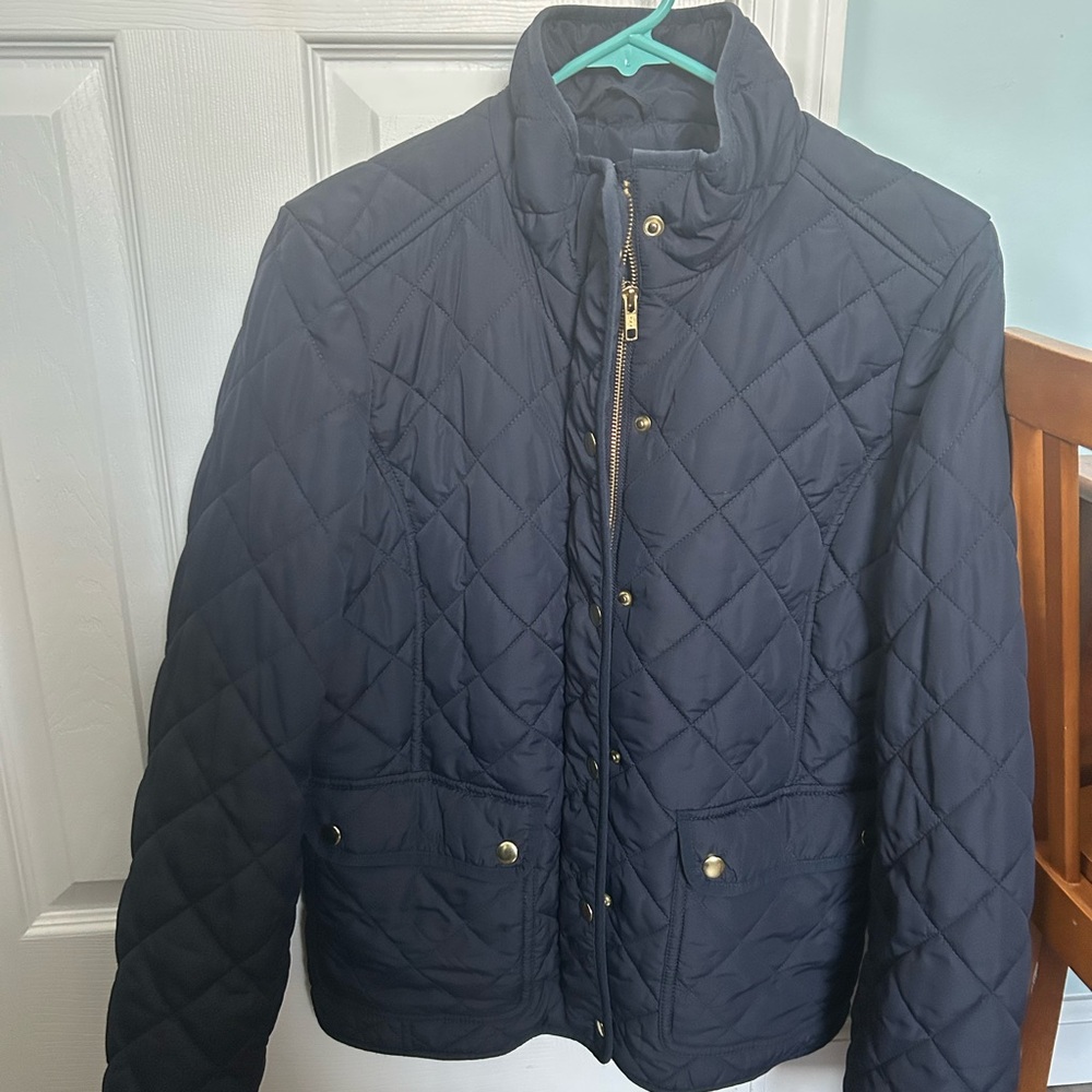 JCrew Navy Quilted Jacket with Gold Accents